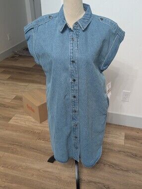 Karen Kane Light Blue Denim Midi Shirt Dress